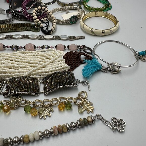 Bracelet Lot Mixed Styles Colors Materials Boho Beaded Chain Layered Statement - Picture 3 of 12